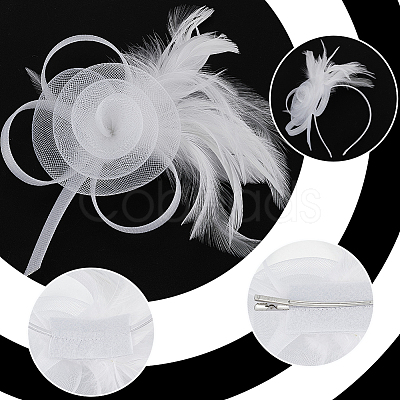 Polyester & Fether Hair Accessories AJEW-WH0031-31C-1