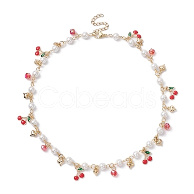 Glass Beads & Pearl Beaded Bib Necklaces NJEW-JN04633-1