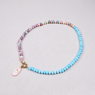Glass & Synthetic Turquoise Rondelle Beaded Teardrop Pendant Necklaces FS-WG8016E-01-1