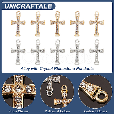 60Pcs 2 Colors Alloy with Crystal Rhinestone Pendants ALRI-UN0001-04-1