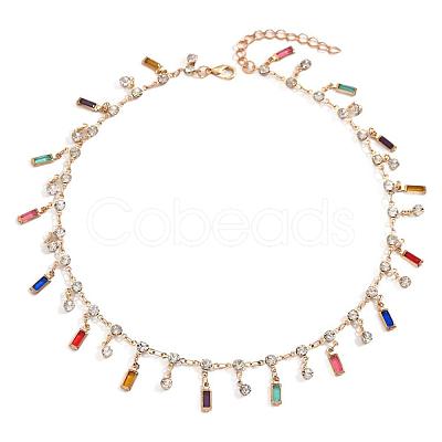 Brass Colorful Rhinestone Rainbow Rectangle Tassel Choker Necklaces for Women WG894E5-01-1