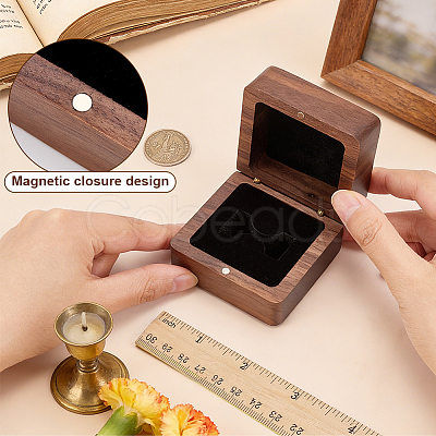 Walnut Wooden Championship Ring Packaging Magnetic Boxes CON-WH0086-245-1
