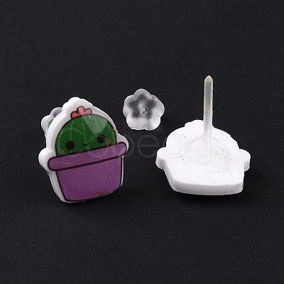 Acrylic Cute Plants Stud Earrings with Plastic Pins for Women EJEW-F293-01D-1