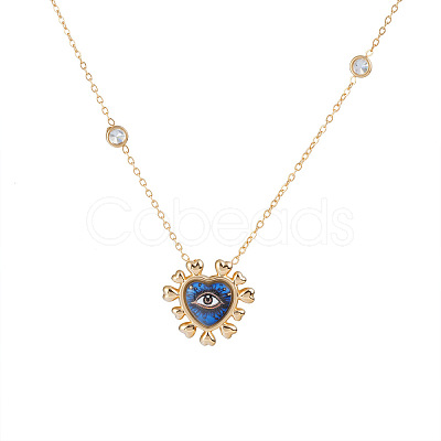 Printed 304 Stainless Steel Blue Evil Eye Heart Pendant Necklaces for Women WG502A7-03-1