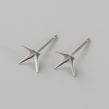 Rhomdium Plated 925 Sterling Silver Stud Earring Findings STER-WH0009-15D-P-1