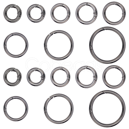 16Pcs 8 Styles Alloy Spring Gate Rings FIND-PH0007-80B-1