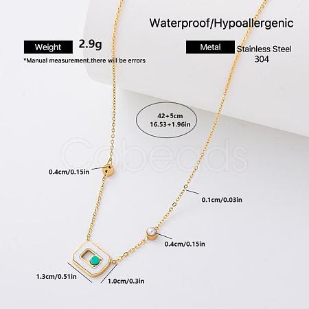 304 Stainless Steel Natural White Shell Pendant Necklaces with Imitation Pearl BE8835-4-1