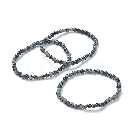 Natural Snowflake Obsidian Beaded Stretch Bracelets BJEW-A117-A-45-1