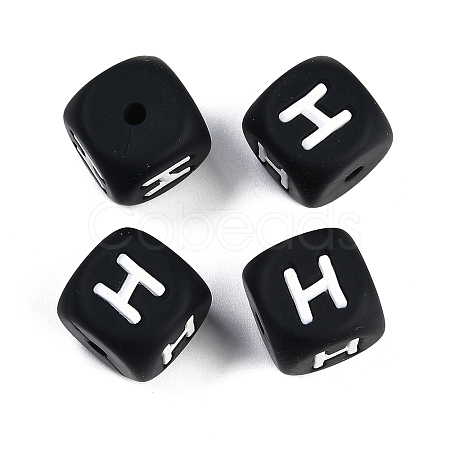 20Pcs Black Cube Letter Silicone Beads 12x12x12mm Square Dice Alphabet Beads with 2mm Hole Spacer Loose Letter Beads for Bracelet Necklace Jewelry Making JX433H-1