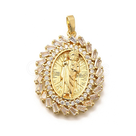 Religion Themed Rack Plating Brass Micro Pave Cubic Zirconia Pendants KK-L226-007G-07-1