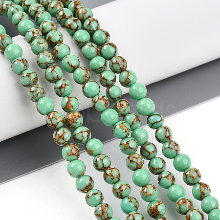 Synthetic Gold Line Turquoise Beads Strands G-A255-A03-04B-1