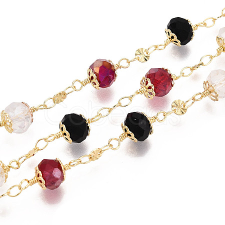Handmade Brass & Glass Beaded Chains KK-N281-10G-1