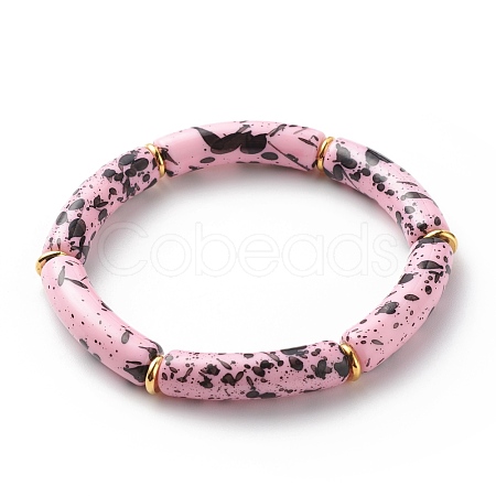 Acrylic Curved Tube Beaded Stretch Bracelet BJEW-JB08443-01-1