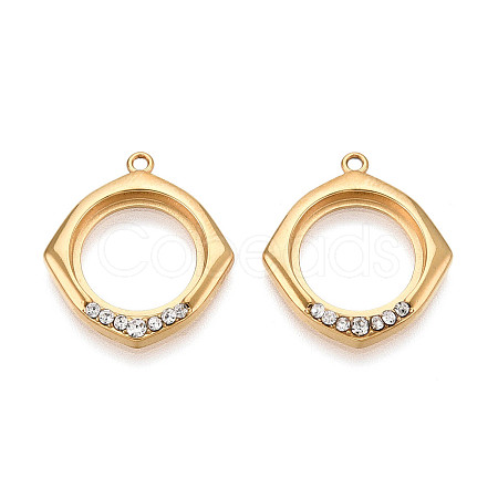 304 Stainless Steel and Crystal Rhinestone Rhombus Pendants STAS-T072-64G-1