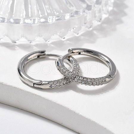 Brass Micro Pave Cubic Zirconia Huggie Hoop Earrings LS-EJEW-K083-36P-B-1