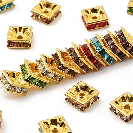 Brass Rhinestone Spacer Beads RB-A013-8x8-G-1