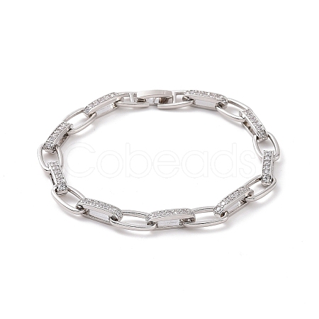 Clear Cubic Zirconia Oval Link Chain Bracelet BJEW-E015-01P-1