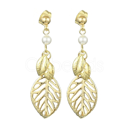 Hollow Leaf Brass Dangle Stud Earrings EJEW-TA00372-1