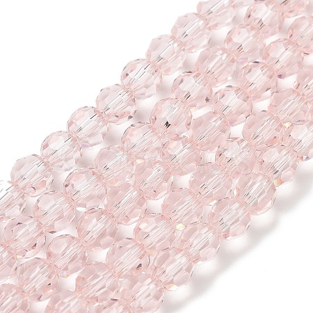 Misty Rose Color Faceted(32 Facets) Round Glass Beads Strands X-EGLA-J042-6mm-19-1