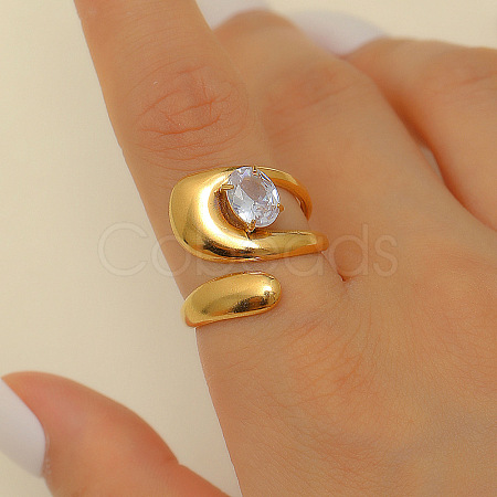 304 Stainless Steel with Cubic Zirconia Cuff Rings for Women FS-WG503C7-07-1
