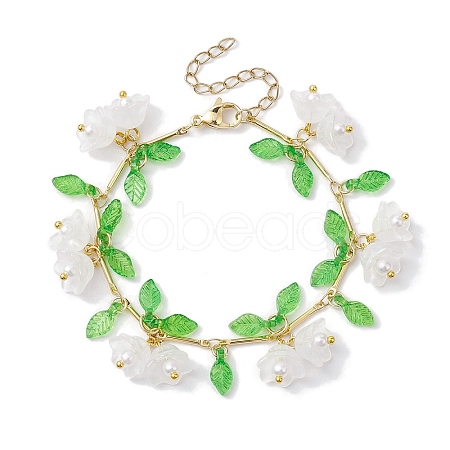 Flower Glass & Acrylic Charm Bracelets BJEW-JB10442-1