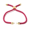 Cotton Cord Bracelet Making, with Brass Findings, Flat Round with Tree of Life, Real 18K Gold Plated, Fuchsia, 8-5/8 inch(22cm), Hole: 2mm