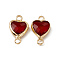 Transparent K9 Glass Connector Charms, Heart Links, with Light Gold Tone Brass Findings, Garnet, 14x8.5x3.7mm, Hole: 1.8mm