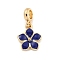 Rack Plating Alloy Enamel Flower European Dangle Charms, Large Hole Pendants, Golden, Midnight Blue, 28mm, Hole: 4.6mm, Flower: 17.5x15x2mm