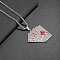 Alloy Full Crystal Rhinestone Playing Cards Pendant Necklaces, 201 Stainless Steel Box Chain Necklaces, Stainless Steel Color, Red, 23.54 inch(59.8cm)