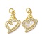 Valentine"s Day Brass Micro Pave Clear Cubic Zirconia Pendants, with Shell, Heart, Real 18K Gold Plated, 21x18x3mm, Hole: 3.5mm