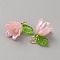 Acrylic Charms, with ABS Plastic Imitation Pearl Beads and Brass Finding, Lily of the Valley, Pink, 14x13x11mm, Hole: 2.8mm