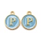 Golden Plated Alloy Enamel Charms, Cadmium Free & Lead Free, Enamelled Sequins, Flat Round with Letter, Sky Blue, Letter.P, 14x12x2mm, Hole: 1.5mm