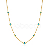 Vintage Synthetic Blue Turquoise 304 Stainless Steel Flat Round Link Chain Necklaces for Women QJ5506-2-2
