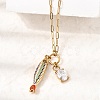Ocean 304 Stainless Steel Enamel Fish Pendant Paperclip Chain Necklaces with Clear Cubic Zirconia SA-CBAD22F-07G-B-3