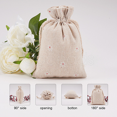 Polycotton(Polyester Cotton) Packing Pouches Drawstring Bags X-ABAG-T004-10x14-01-1
