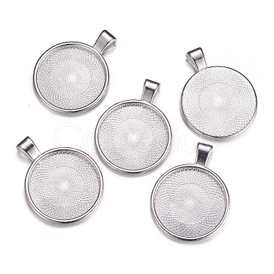Flat Round Alloy Pendant Cabochon Settings LS-PALLOY-A15654-N-1