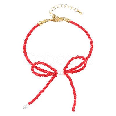 Glass Seed Beaded Bowknot Bracelet & Necklace Set ZN6735-2-1