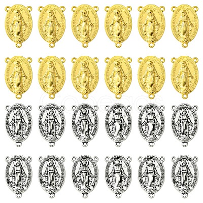 20Pcs 2 Colors Holy Oval Carved Virgin Mary Tibetan Style Alloy Chandelier Component Links TIBE-FS0001-15-1