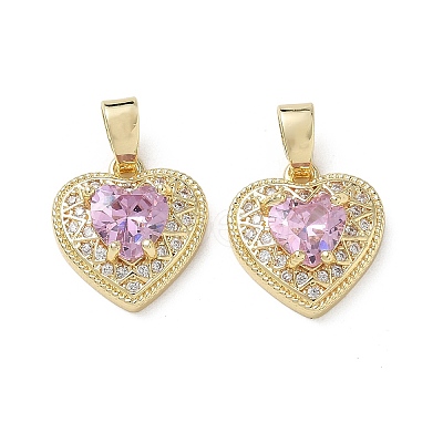 Valentine's Day Brass Micro Pave Pearl Pink Cubic Zirconia Charms KK-A299-14G-1