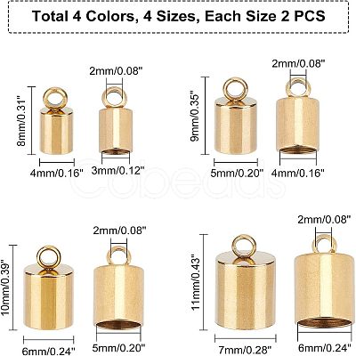 32Pcs 16 Style Ion Plating(IP) 304 Stainless Steel Cord Ends STAS-UN0027-89-1
