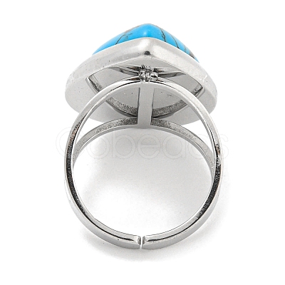 304 Stainless Steel Synthetic Turquoise Cuff Rings G-Z056-09P-02-1