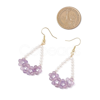 Natural Carnelian & Amethyst & Apatite Arch Dangle Earrings EJEW-TA00742-1