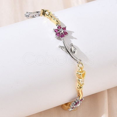 Brass Micro Pave Cubic Zirconia Link Chain Bracelets for Women BJEW-C156-04B-01GP-1