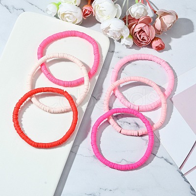 6Pcs 6 Colors Handmade Polymer Clay Stretch Bracelets BJEW-SW00138-1