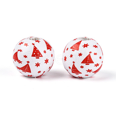 Christmas Spray Painted Schima Wood Beads WOOD-T032-35H-1
