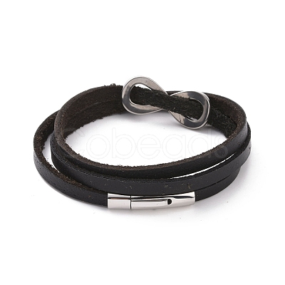 Leather Cord Triple Layered Wrap Bracelet with 304 Stainless Steel Magnetic Clasps BJEW-P275-20P-1