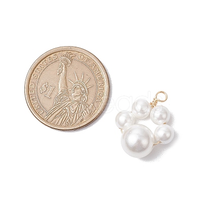 3Pcs 3 Sizes Copper Wire Wrapped Shell Pearl Beaded Pendants PALLOY-JF02984-1