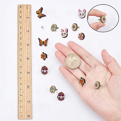 Natural Wood Stud Earrings EJEW-SC0001-21P-1