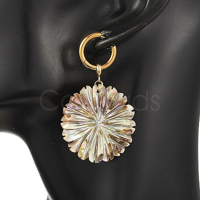 Natural Paua Shell 202 Stainless Steel Dangle Huggie Hoop Earrings for Women EJEW-JE07439-02-1