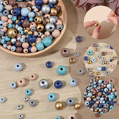 Baking Paint Wood Beads WOOD-SP0001-77B-1